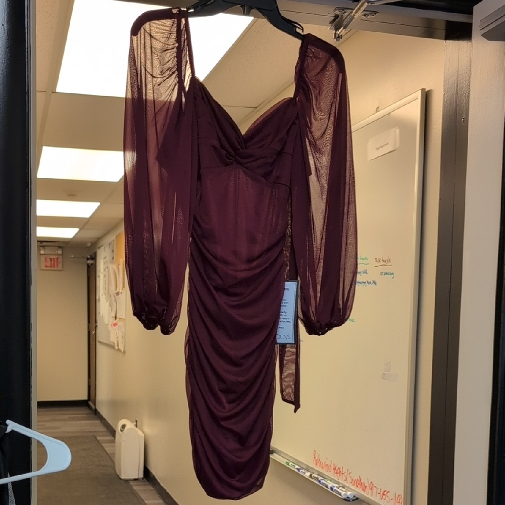 B Darlin Burgundy Long Sleeve Dress